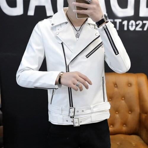 2021 Mens Rivet Oblique Zipper Motorcycle Leather Clothing Youth PU Leather Slim Handsome Lapels Leather Clothing
