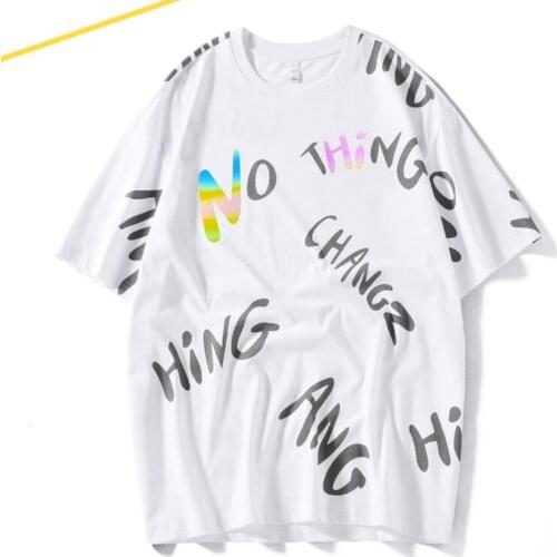 Mens summer new short-sleeved mens thin section sweat-absorbent English letter printed t-shirt mens round neck loose reflecti