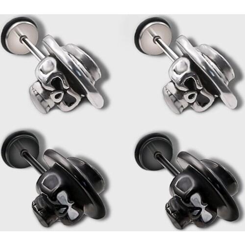 Punk and Rock Earrings for Men Women Cool Hat Skeleton Earring stud Skull Ear Piercing Jewelry