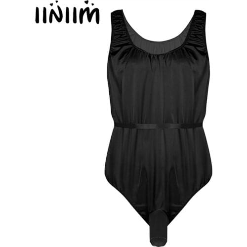 Mens Lingerie Sexy Gay Bodystocking Satin Sissy Catsuit Underwear Sleeveless Open Penis Hole Jockstraps Body Suit Nightwear