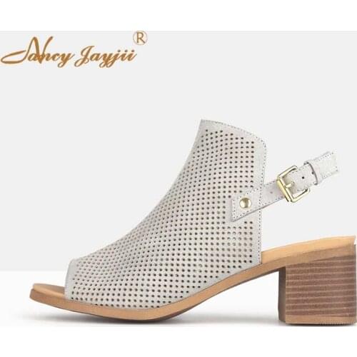 Nancyjayjii Women Shoes Ladies Sandals Adult White High Square heels Ankle-Wrap Buckle Solid Sexy Mature Party Novelty 2019