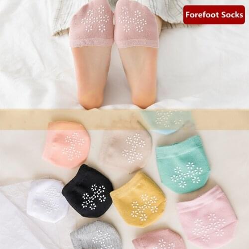 5pcs Non-slip Silicone Forefoot Socks Woman Summer Female Half Foot Toe Cover Half Socks Heels Invisible Cotton Breathable Socks