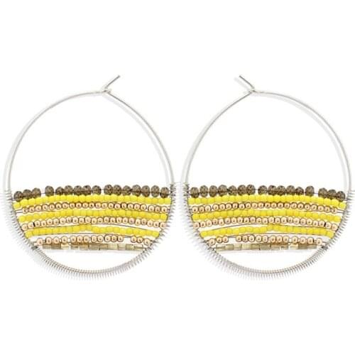 New Ins Trendy Gold Wired Handmade Seed Beads Geometric Minimalism Hoop Earrings Korean Fashion Chic Women Party Jewelry