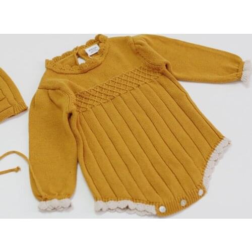 Baby Girls Long Sleeve Clothes Rompers Baby Girls Bubble Sleeve Rompers 0-2Yrs Autumn Winter Infant Baby Girls Rompers And Hat