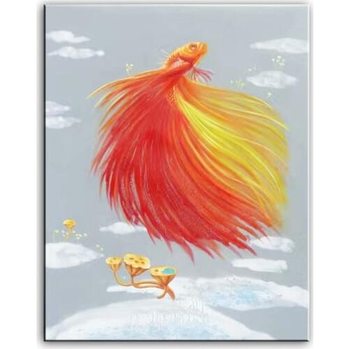 Original oil painting Dancing goldfish painter original paintings decoration painting Custom-made oil painting 16110705