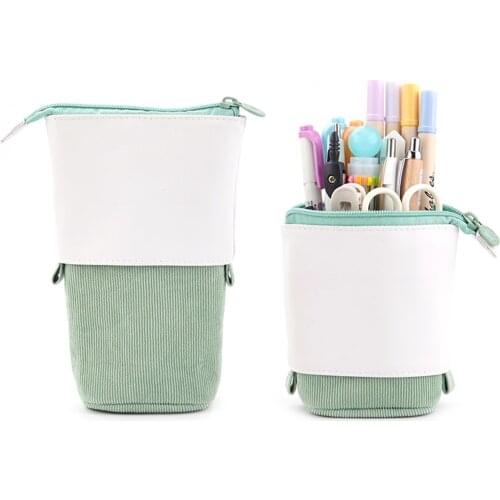 Pop-up Pencil Case Telescopic Holder Stationery Case PU Corduroy Stand-up Transformer Bag Large Capacity Gift for Kids D