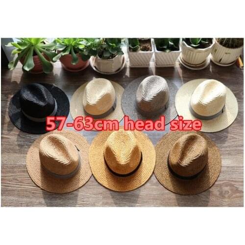 202006-gaoda-10102 57-63cm big head size summer handmade raffia grass leisure fedoras cap men women panama jazz outdoor hat