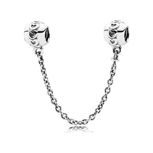 925 Sterling Silver Bead Charm Pave Inspiration Crystal Safety Chain Charms Fit Pandora Bracelets Women Diy Jewelry