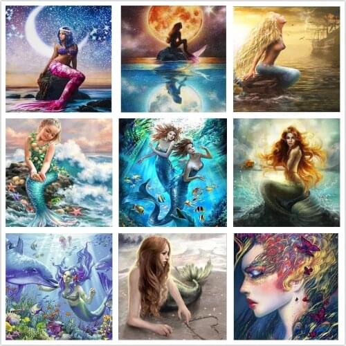 Full Round Drill 5D Diamond Mermaid Embroidery Pictures Of Rhinestones Roses Mosaic Sunflower Diamond Painting Wall Decor