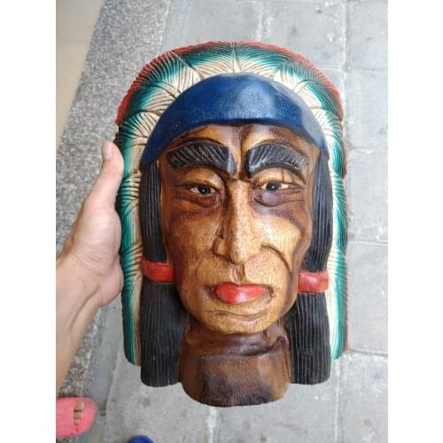 Wood carving decor indian Chieftain Mask figurine statuette Statue Wall pendant decoration statues for decoration(A826)