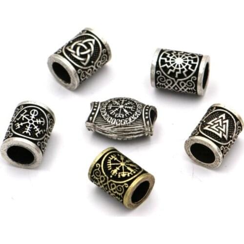 Silver Gold Bead Nordic Viking Runes Beads for Beard Hair Rings Braid Dreadlocks Bead Hair Cuffs DIY Braiders Hair Accessories