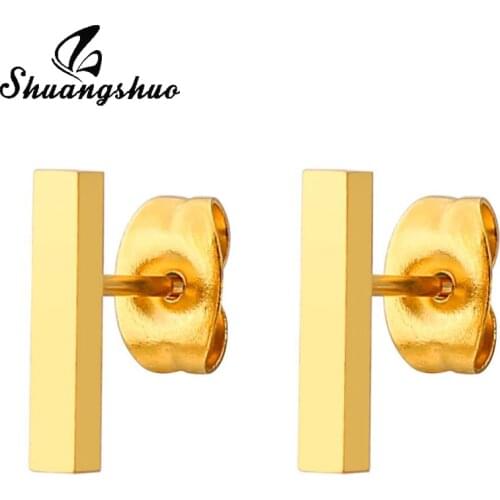 Shuangshuo Korean Fashion Punk Simple T Bar Stud Earrings For Women Ear Studs Stainless Steel Jewelry Geometry Brincos Bijoux