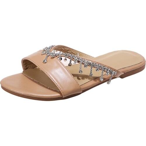 Women Slides Slippers Bling Crystal Flat Sandals Ladies Flip Flops Open Toe Casual Beach Shoes Female