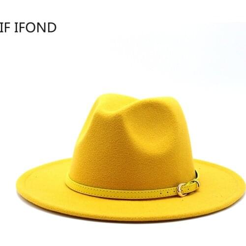 Retro Unisex Wide Brim Simple Top Hat Solid Color Wool Felt Fedoras Hat for Men Women Autumn Winter Formal Hat