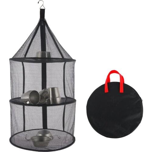 Foldable 3 Layers Drying Net Outdoor Camping Round Folding Storage Rack Portable Mesh Hanging Hanger Dryer Hanger Food Fish Net
