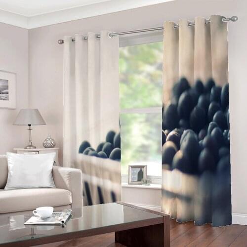 Supermarket shopping basket black fruit photo Window Curtain For Living room Bedroom Half-Blackout Drapes 2 Panels With Hooks
