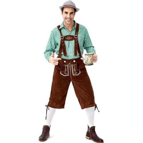 Traditional German Oktoberfest Costume for Adult Men German Beer Festival Bavarian Lederhosen Outfit Plus Size