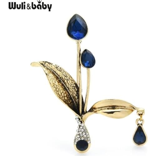 Wuli&baby Vintage Waterdrop Flower Brooches Women 2-color Rhinestone Flower Party Office Brooch Pins Gifts