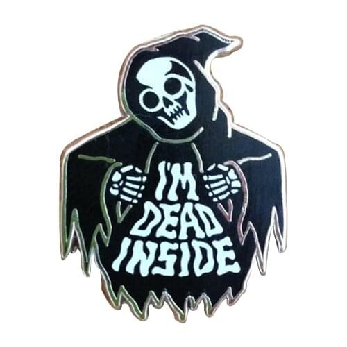 I'm dead inside skeleton brooch death Grim Reaper enamel pin dark Halloween accessory