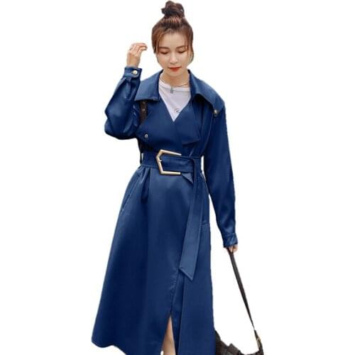 Women Trench Solid Khaki Long Trenchs Coat for Women New Spring Autumn Korean Loose Slim Belt Over The Knee Trench Coat