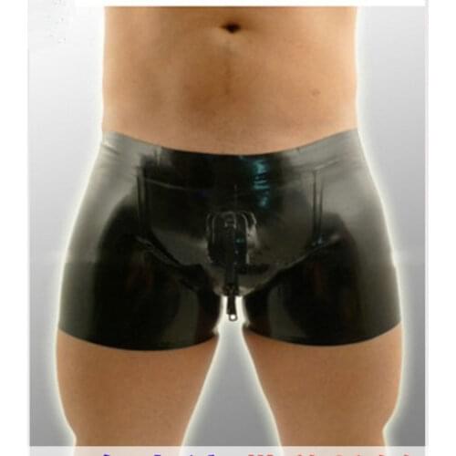 HOT Sale Latex Underwear Shorts Sexy Rubber Mens Pants Briefs Boxer Underpants with Front Zipper Customize S-XXL