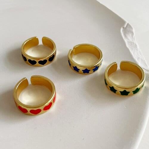 New Creative Enamel Heart Star Open ring for women Simple Multiple Colorful Star Heart Rings For Women Girls Fashion Jewelry