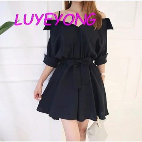 Lady Chiffon Deep V Neck Belt Short-sleeve Camisole Plus Size 4XL Party Dresses Black Gothic Slim Women Mini Dress 2021 Summer