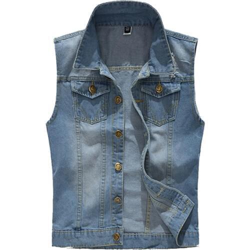 2021 Slim Fit Cowboy Male Jacket Ripped Denim Vest Mens Jacket Sleeveless Casual Waistcoat Mens Jean Coat 5XL