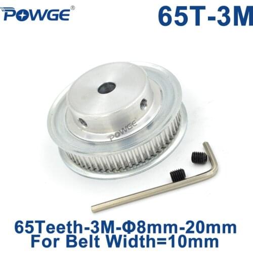 POWGE Arc Tooth 65 Teeth 3M Synchronous Pulley Bore 8/10/12/15/17/19/20/25mm for Width 10mm HTD3M Timing belt gear 65Teeth 65T