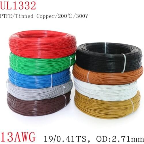 1M 13AWG UL1332 PTFE Wire OD 2.71mm FEP Plastic Insulated High Temperature Electron Cable Lamp DIY Tinned Copper Line 300V
