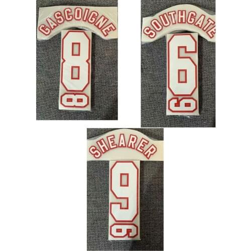 1996 Gascoigne Southgate Shearer Nameset Customize Name Number Printing Soccer Patch Badge