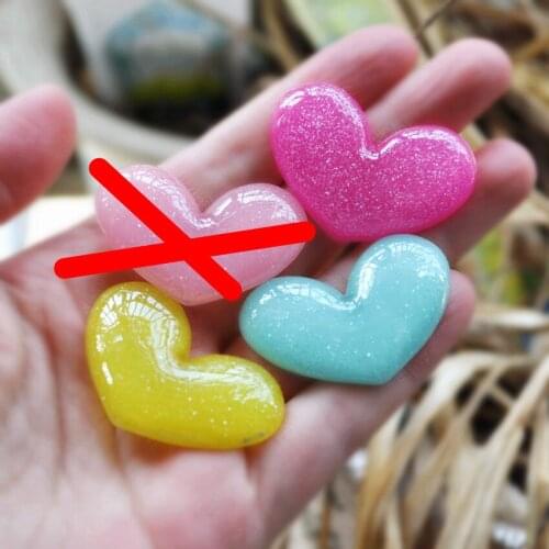 20pcs Mixed 40*28mm Very Cute Flat Back Resin Noctilucent Glitter Heart With Beads Inside For DIY Decoration