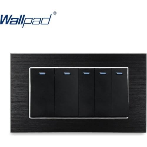 5 Gang 2 Way Switch Wallpad Luxury Wall light Switch Satin Metal Panel With Silver Border 146*86mm Rocker Switches Interrupteur