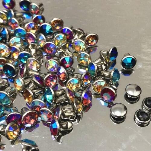 50Sets 6MM Mixed Color CZ+++ Crystals Rhinestone Rivets AB Plated Rivets Assorted Cabochon Rivets Fit DIY Making Shipping Free