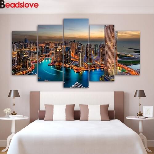 American City panorama Square Round Drill Mosaic Diamond Painting Cross Stitch DIY 5D Full Embroidery 5pcs wall art