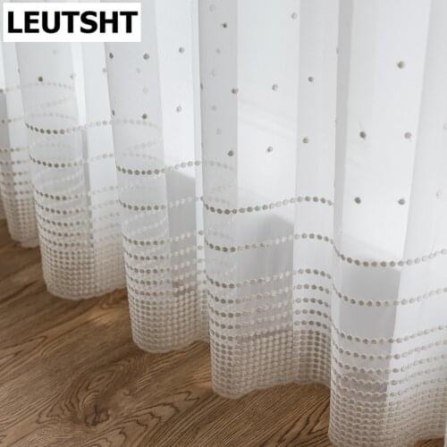 White Curtain for Living Dining Room Bedroom Dot Stripe Window Drapes Sheer Curtains Endless Simple Tulle Panel Short Kitchen