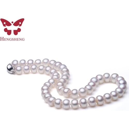 White Freshwater Natural Pearl Necklace For Women,Bread Round Pearl,Beads Necklace,Fine Jewelry 925 Silver Buckle,Wedding/Date
