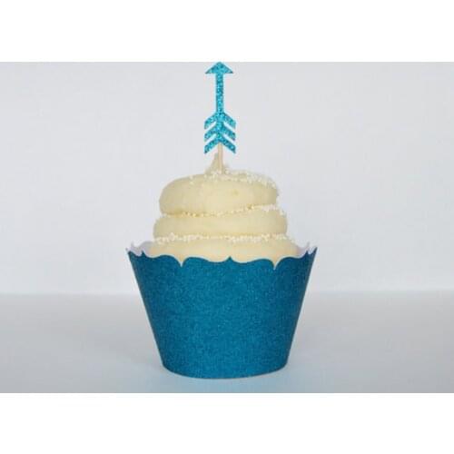 Glitter Arrow Cupcake Wrappers and Toppers set holders wedding Valentines day bridal shower Supplies