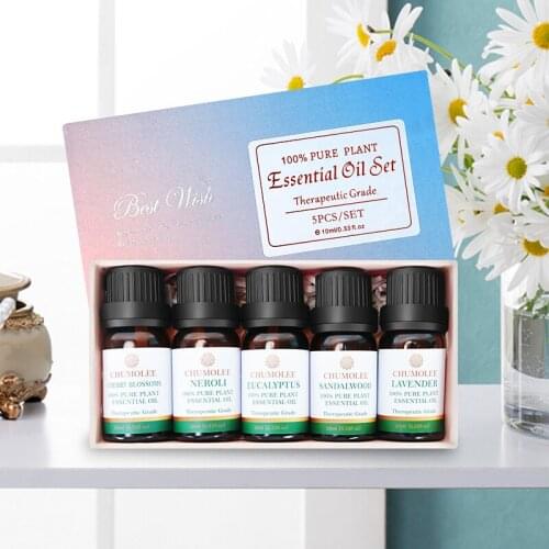 Pure Essential Oils 5Pcs/set Gift Box Natural Plant Aroma Essential Oil Diffuser Neroli Eucalyptus Lavender Cherry blossoms Oil