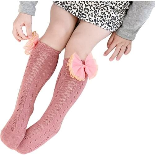Newborn Baby Infant Girl Fishnet Stockings 2021 New Cute Girls Bowknot Hollow Out Stocking Knee High Thin Princess Stocks 6-8 Y
