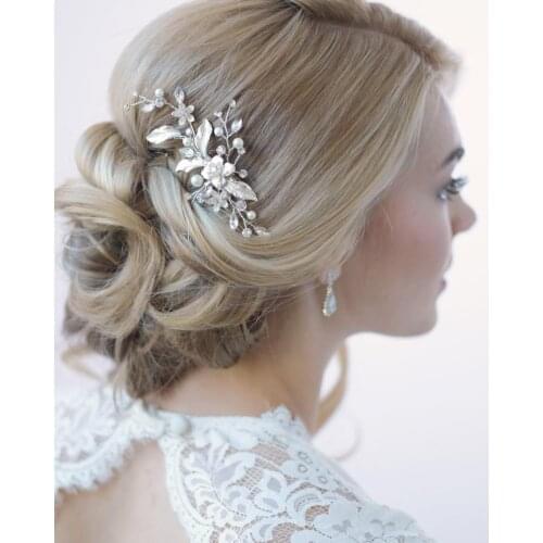 Floral Bridal Hair Clip, Bridal Hair Accessory Pearl & Rhinestone Bridal Clip Floral Wedding Hair Comb, Pearl Wedding Hair Clip