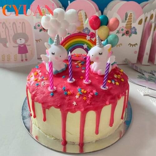 CYUAN Unicorn Cake Topper Happy Birthday Cupcake Rainbow Unicorn Toppers Cake Decoration Cloud Balloon Cake Flags Party Supplies