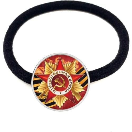 CCCP USSR Soviet Army Red Star Hairbands 20mm Glass Cabochon Art Round Russian Badges LOGO Hair Jewelry For Women Girls Gift