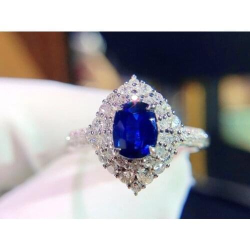 H124 Blue Sapphire Ring 1.0ct Real Pure 18 K Natural Unheat Royal Blue Sapphire Gemstone Diamonds Stone Female Ring