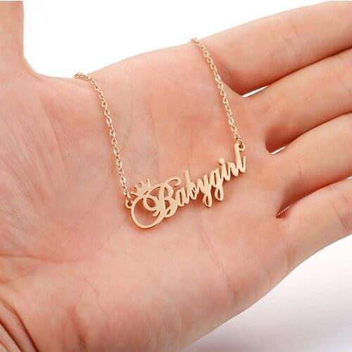Personalized Name Necklace Baby Girl Pendant with Crown shape Custom Any Name Necklace for Women Girl Gold Color Choker Jewelry