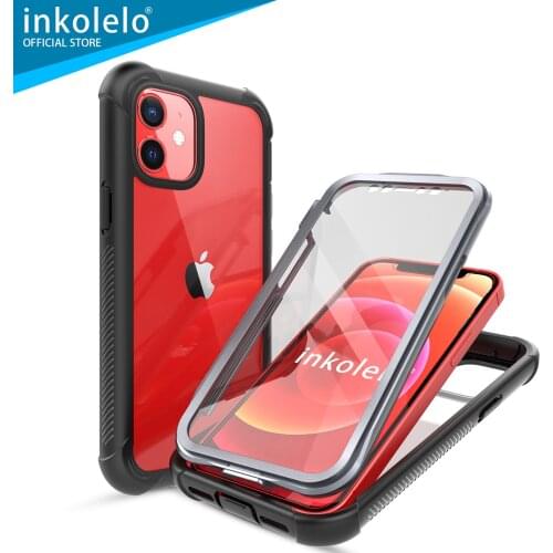 Inkolelo iPhone 12 Case TPU 360 Degree Full Body Protection Bumper Shockproof Front and Back Cover Integrated Screen Protector