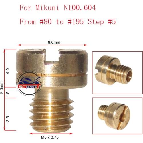 6 8 10 12PCS 8mm Large Round 9mm length #80 to #195 Main Jet For Mikuni N100.604 Carburetor VM16 VM22 VM24 VM26 Dirt Pit Bike