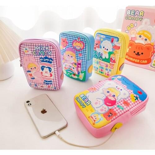 Korean digital storage bag for girl Cute cartoon coin cases Students soft girl pencil case USB cable earphone package stationary