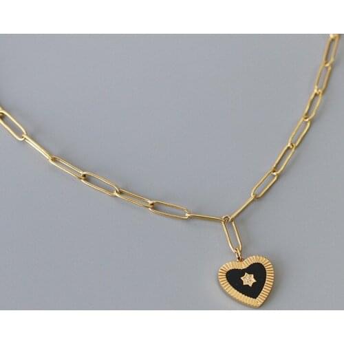 LOVOACC Engraved Love Heart Pendant Necklace Chunky Hollow Linked Chain Necklaces Charms Bohemian Vintage Necklaces for Women