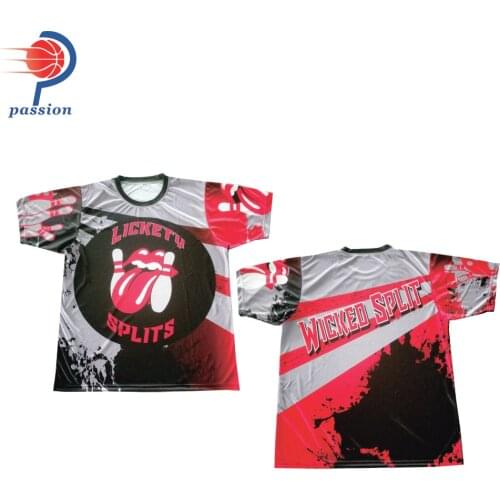 MOQ 5pcs $25 Each Custom Teamwear Popular Sports Bowling Full Printing Pullover Short Sleeves T Shirts